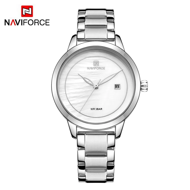 NAVIFORCE NF5008 New Women Quartz Watches Charm Fashion 30m Waterproof Silver Bracelet Ladies Watches Date