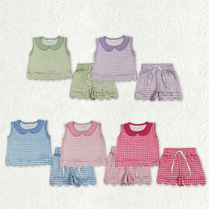 ชุดเสื้อผ้าเด็กผู้ชายแขนสั้นปักลายเรือพร้อมกางเกงขาสั้นลายตาราง - Product Image 4