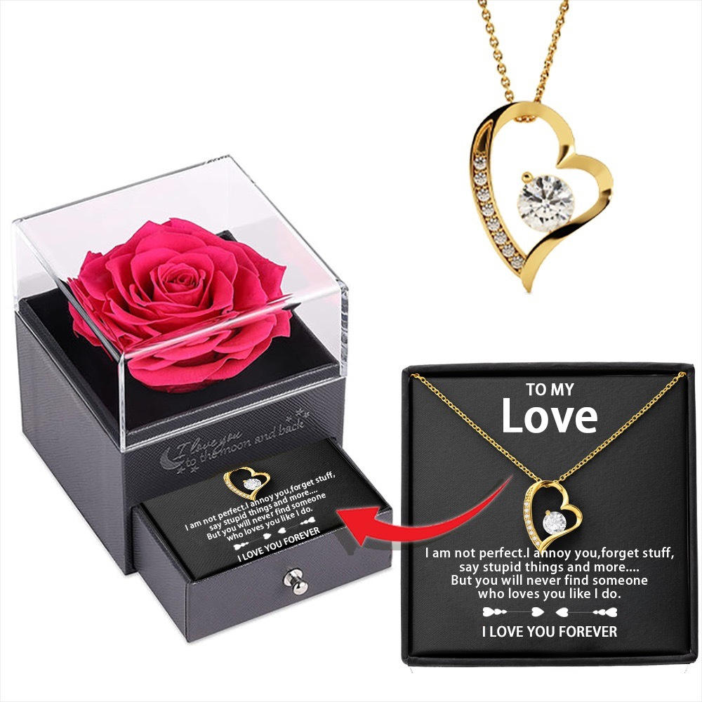 Necklace (Gold) + Card Rose Box