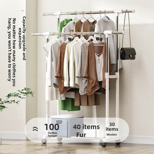 Porte-vêtements moderne mobile à double <span class=keywords><strong>tringle</strong></span> en métal, télescopique et réglable en hauteur, pour intérieur et extérieur, séchoir à linge pour balcon et porte-manteau pour salon - Product Image 5