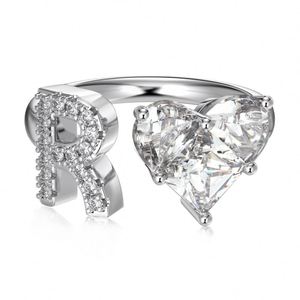 Dylam A-Z <b>Initial</b> Letter R Engagement Wedding <b>Rings</b> for Women S925 Silver 0.75CT 5A Heart CZ Promise Band Anniversary Gifts - Product Image 1