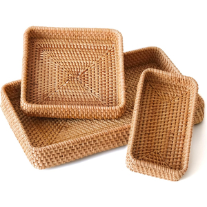 Vassoio in Rattan, Cesto Rettangolare in Vimini per Organizzazione e Conservazione, Vassoio Decorativo Naturale Intrecciato per Arredamento Casa - Product Image 1