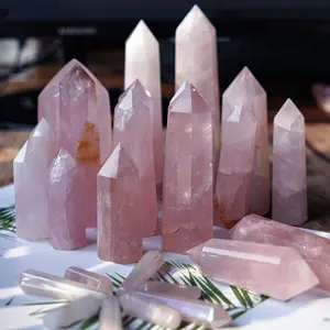 Wholesale natural crystal point big rose quartz tower wand healing crystal for fengshui