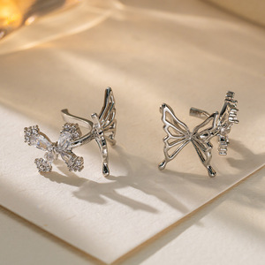 Butterfly Clip-On <b>Earrings</b> Gold Zircon Encrusted For Women Fashion Jewelry No <b>Piercing</b> Required - Product Image 4