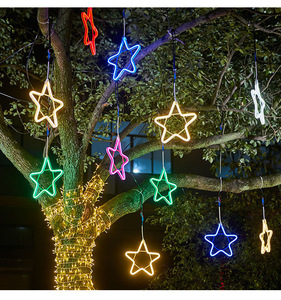 LED Plastic IP65 Rated Outdoor <b>Christmas</b> Tree <b>Lights</b> with Starry Sky and Five-pointed <b>Star</b> Ornaments - Product Image 3