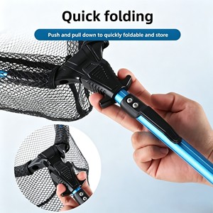 Épuisette triangulaire pliable en alliage d'aluminium, télescopique, avec maille recouverte de caoutchouc, à libération rapide pour attraper et libérer - Product Image 2
