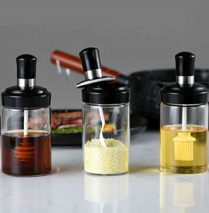Garrafa de vidro garrafa de molho de tempero de pimenta chili <span class=keywords><strong>jar</strong></span> armazenamento de alimentos Sal galheteiro CHURRASCO aroma de mel de abelha 250 ml escova de silicone vara colher - Product Image 1