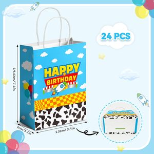Bolsas de Regalo con Diseño de <span class=keywords><strong>Vaca</strong></span>, Bolsas de Papel con Asa para Fiestas de Cumpleaños, Cielo Azul y Nubes Blancas - Product Image 1