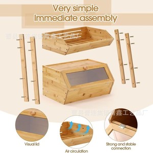 Caja de madera para almacenamiento de pan, estante de escritorio de cocina con tapa abatible de doble capa para repostería y artículos diversos - Product Image 3