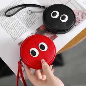 Round Coin Purse PU Leather Zipper Wallet Coin <b>Pouch</b> with Wrist Strap for Daily Use - Product Image 2