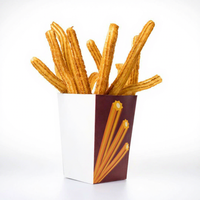 Boîte d'emballage à emporter en papier écologique personnalisée avec poignée pour churros, frites, sauces, gâteaux, donuts, sushis, brownies, biscuits
