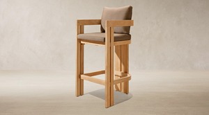 Tabouret de bar d'extérieur moderne en teck avec coussin et pieds coniques pour mobilier de jardin et de terrasse - Product Image 2
