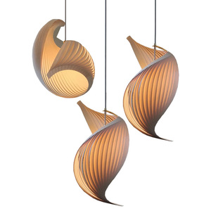 Designer Creative Long Wood Veneer Pendant <b>Light</b> For Staircase Loft Duplex Living Room And <b>Dining</b> Room - Product Image 5