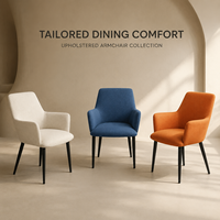 Ensemble de fauteuils de salle à manger rembourrés sur mesure, dossier effilé, accoudoirs incurvés, crème, bleu, orange brûlé, pieds noirs