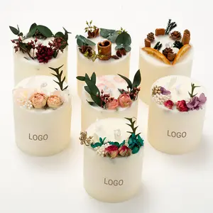 Tiktok Hot Creative Room Decoration Soy Wax Custom Logo And Packaging Rose Column Dried Flowers Scented Candles Luxury