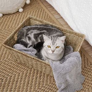 Cesta de Lavandería de Yute y Pasto Marino, Almacenamiento <span class=keywords><strong>para</strong></span> Ropa en Habitación Infantil, Redonda con Asas de Ratán, Estilo Coqueta - Product Image 3