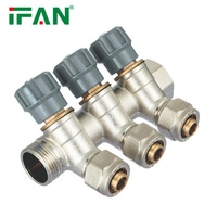 IFAN Vente Chaude Collecteur PEX en Laiton 3/4-1 Pouce, 2 à 6 Voies, pour le Contrôle du Débit d'Eau, pour Tuyaux PEX