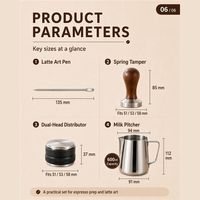 Kit Barista Personnalisé Kingze 4 Pièces : Pichet à Lait, Tamper, Distributeur, Stylo Latte Art – Ensemble d'Outils pour Café Expresso