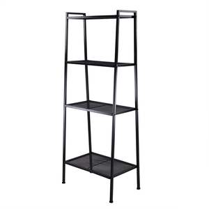 DB Metal Multifunctional Ladder-Shaped Bookrack Storage <b>Shelves</b> 4-Shelf <b>Black</b> Bookcase and Flower Stand for Home Office - Product Image 4