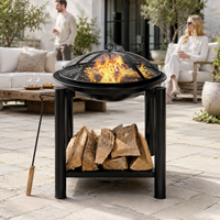 Brasero d'extérieur rond en acier pour bois avec écran anti-étincelles en maille, support à bûches et pique à bois, pour patio et jardin
