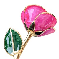 Bunga Mawar Pink Panas Asli Berlapis Emas 24K Grosir dengan Kotak dan Tas Hadiah, Bunga Mawar Romantis Abadi