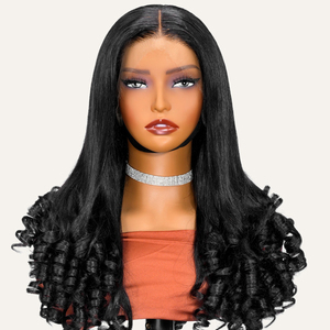 Perruques de cheveux humains vierges à 100 %, lisses pré-coiffées, avec petite dentelle transparente 13x4 et pointes bouclées, pour femmes noires - Product Image 1