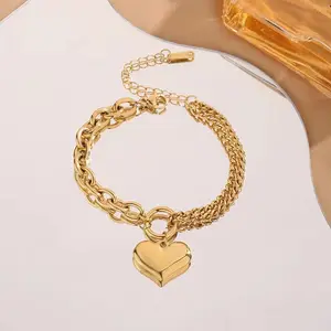 Bracciale europeo e americano retrò amore oro titanio acciaio, influencer Instagram femminile,