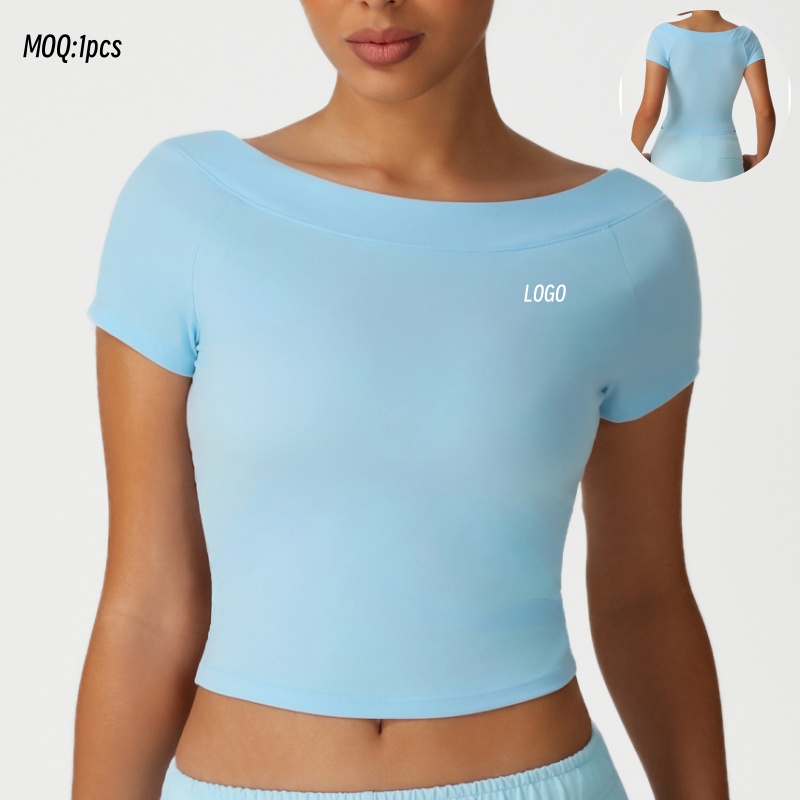 Aoyema Women Sports Wear Sexy Slim Top New T-Shirt Casual Yoga Clothes with High Elasticity Plus Size Fitness Short Sleeves