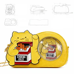 Sac bandoulière personnalisé à <span class=keywords><strong>double</strong></span> fenêtre motif chat porte-bonheur, idéal pour l'affichage de badges, style streetwear Harajuku - Product Image 3