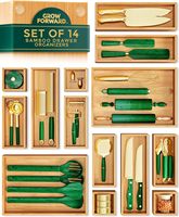 Boîtes de rangement en bambou pour tiroirs, organiseurs de tiroirs en bois pour cuisine, salle de bain, bureau, plateau antidérapant pour tiroir de rangement