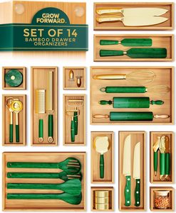 Boîtes <span class=keywords><strong>de</strong></span> rangement en bambou pour tiroirs, organiseurs <span class=keywords><strong>de</strong></span> tiroirs en bois pour cuisine, salle <span class=keywords><strong>de</strong></span> bain, bureau, plateau antidérapant pour tiroir <span class=keywords><strong>de</strong></span> rangement - Product Image 1