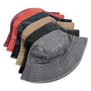 Pigment Dyed Washed Cotton Fisherman Hat Vintage Solid Color Bucket Hat Wholesale