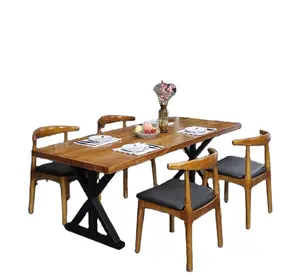 Americano moderno simples retro ferro forjado mesa de jantar em madeira maciça