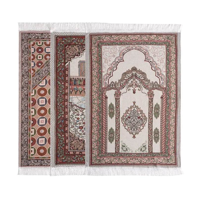 Design Wholesale Islamic Clothing Prayer Mat for Men Portable Pocket Compass Booklet polyester woven for travel mosque prayer