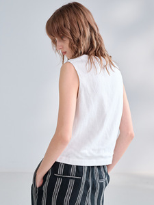 <strong>Women's</strong> <strong>Linen</strong> Blend V-Neck Vest Sleeveless Button-Front Top with Hollow-Out Trim Breathable Summer Layering <strong>Waistcoat</strong> - Product Image 4