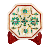 Sous-verre en marbre blanc poli de qualité supérieure, avec incrustation de pierre complexe, fait main, imitation antique, accessoire de décoration de table, artisanat
