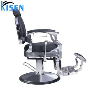 Chaise de barbier inclinable vintage KISEN, vente flash spéciale, noire, cadre argenté, grande capacité de poids, chaises de barbier pour hommes - Product Image 6