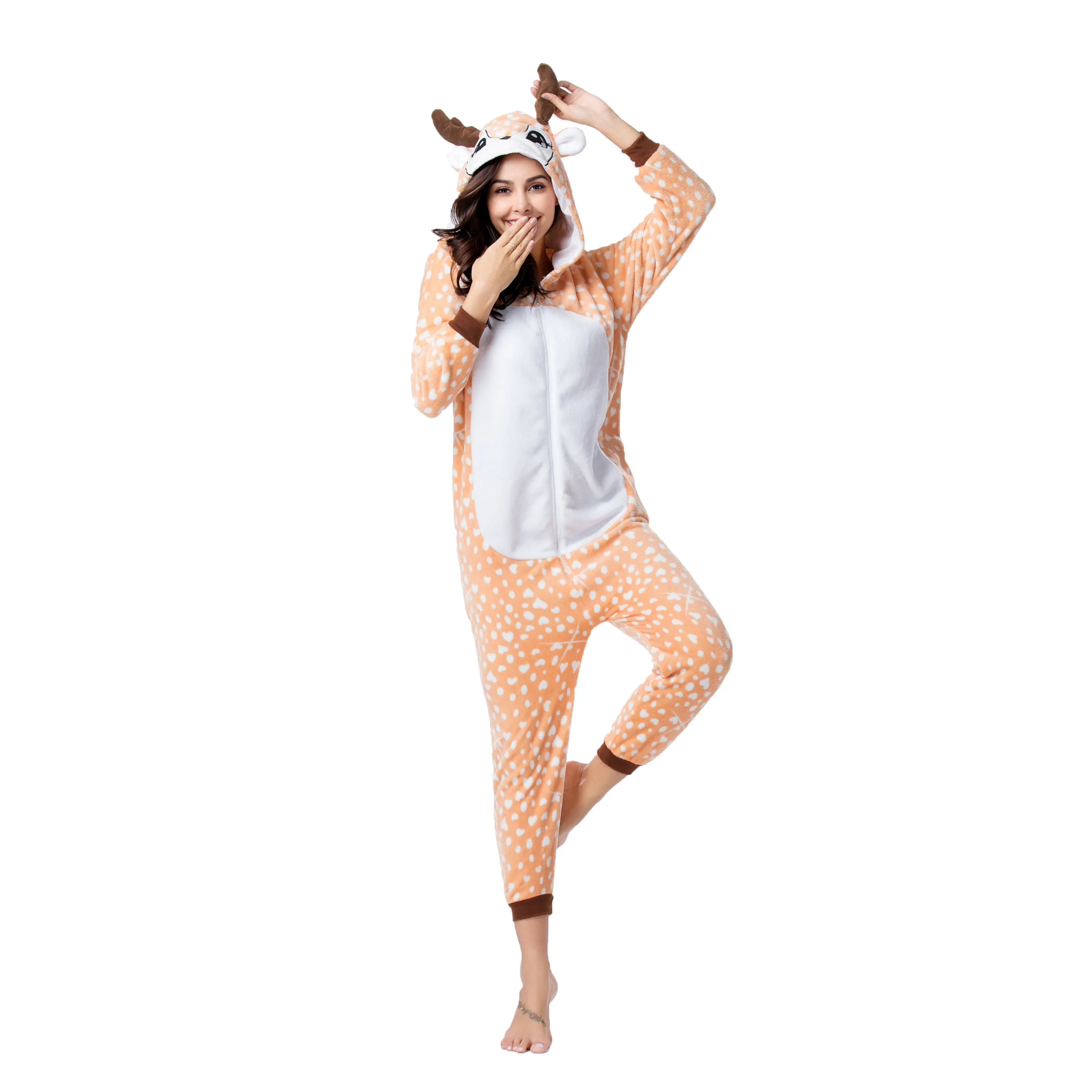 Groothandel Kerst Dier Hert Onesie Custom Sexy Volwassen Nachtkleding Flanellen Vrouwen Pyjama