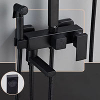 Ensemble de robinets de douche de bain noirs sur mesure Pommeau de douche à effet pluie en laiton à 4 fonctions Ensemble de douche mélangeur chaud et froid