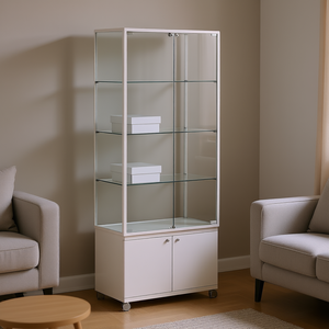 Vitrine 91x37x180 cm, cadre en aluminium blanc, portes en verre, étagères réglables, unité de rangement - Product Image 3