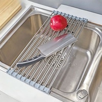 Égouttoir à vaisselle moderne pliable en acier inoxydable 304 et TPE/silicone, résistant à la chaleur, multifonctionnel pour évier de cuisine
