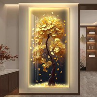 Art mural LED de luxe Arbre de Vie doré, imprimé sur toile orné de diamants, décoration de salon, style islamique moderne