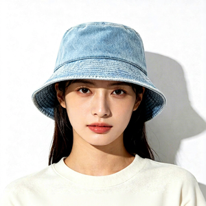 Washed Canvas Custom Logo Blank <b>Light</b> Blue Fisherman Bucket <b>Hat</b> Unisex Outdoor UV Protection OEM ODM Wholesale Image Style - Product Image 1