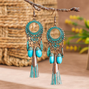 Fashion Dangle <b>Earrings</b> Alloy Turquoise <b>Tassel</b> Drop <b>Earrings</b> Women's Jewelry Boho Style Long <b>Earrings</b> - Product Image 2