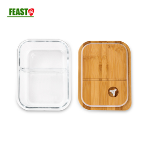 Hot Selling <strong>2</strong> <strong>Compartment</strong> Lunch Box with Bamboo Lid Heat Resistance 560 Degrees <strong>Food</strong> <strong>Container</strong> with Bambo Lid - Product Image 2