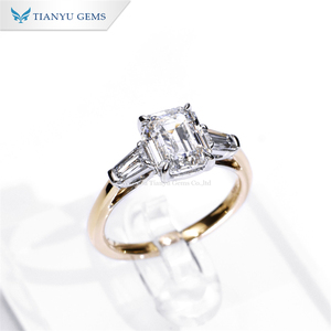 אבני טיאניו 7 x9 מ "מ אמרלד חתוך moissanite <span class=keywords><strong>3</strong></span> נשים טבעת 18k 14k 10k לבן & צהוב 2 טון אירוסין טבעות נישואין בהתאמה אישית טבעות נישואין - Product Image 2