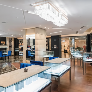Meubles luxueux en MDF, vitrine de magasin de parfums personnalisée avec étagère murale lumineuse à LED - Product Image 1