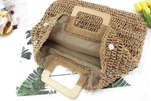Bolso de mano de paja vintage de gran capacidad para compras, playa, informal, de verano, para mujer, con asa de madera - Product Image 5