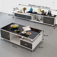 Ensemble table basse et meuble TV décoratifs modernes en bois avec rangement, plateau en pierre et structure en bois pour salon