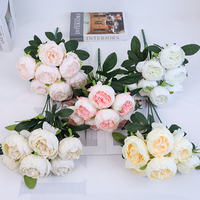 Buket Bunga Peony Sutra Buatan Berkualitas Tinggi Tujuh Tangkai untuk Pernikahan, Dekorasi Rumah & Luar Ruangan Gaya Klasik